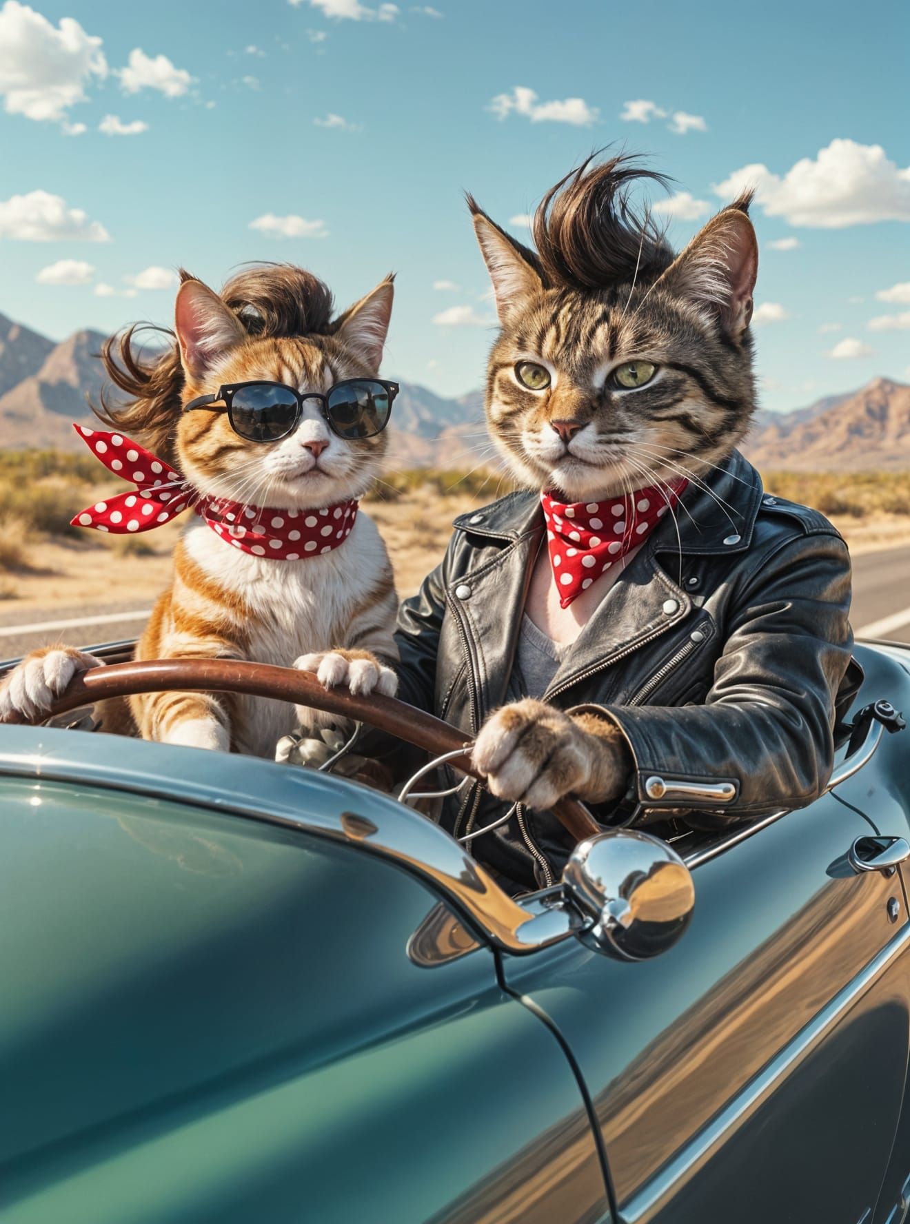 1950s Rebel Cats on Desert Highway in Hot Rod