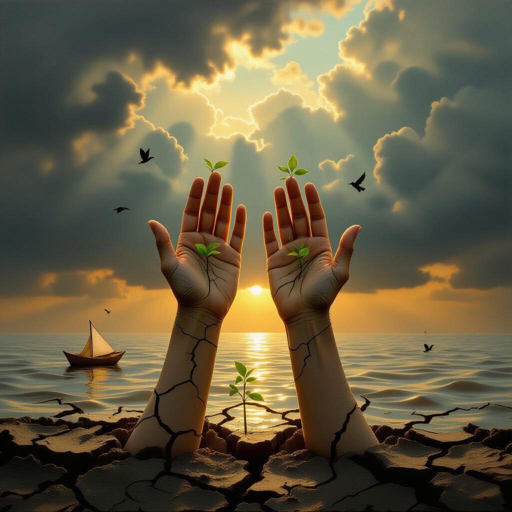 Resilience: Renaissance Hands in Cracked Earth