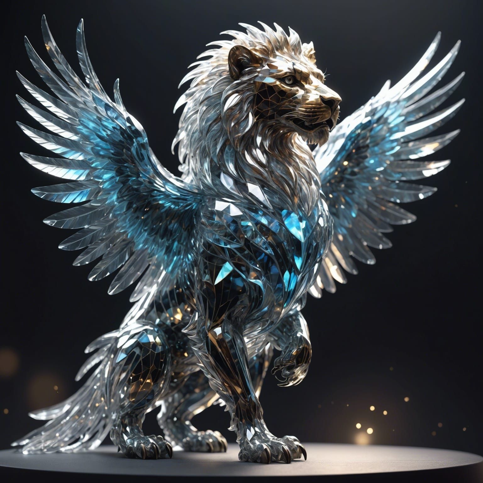 Luminous Crystal Griffin: A 3D Rendered Masterpiece
