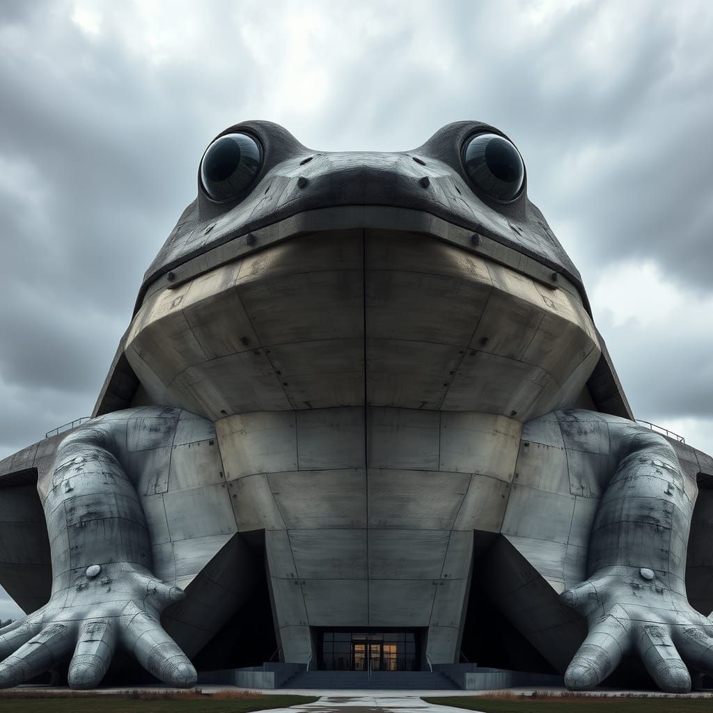 Giant Brutalist Frog Building: Architectural Photography