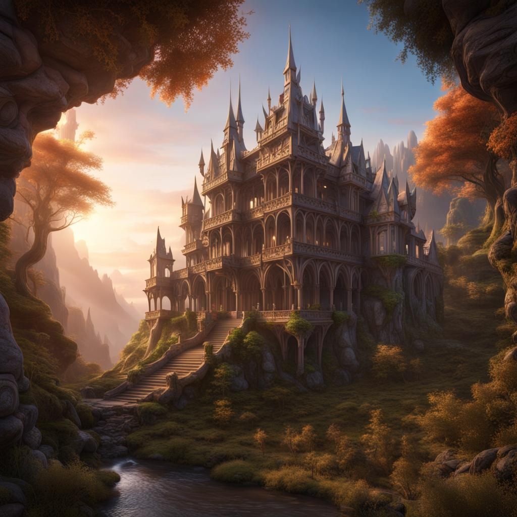 Elvish Palace at Sunrise: Fantasy Concept Art