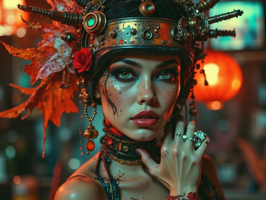 Alien Cyber Bar in Folkloric Lomography Style