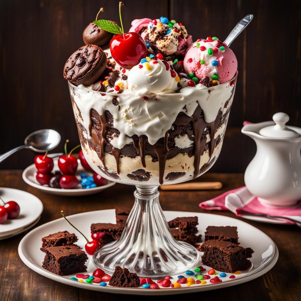 Giant Ice Cream Sundae with Elaborate Toppings