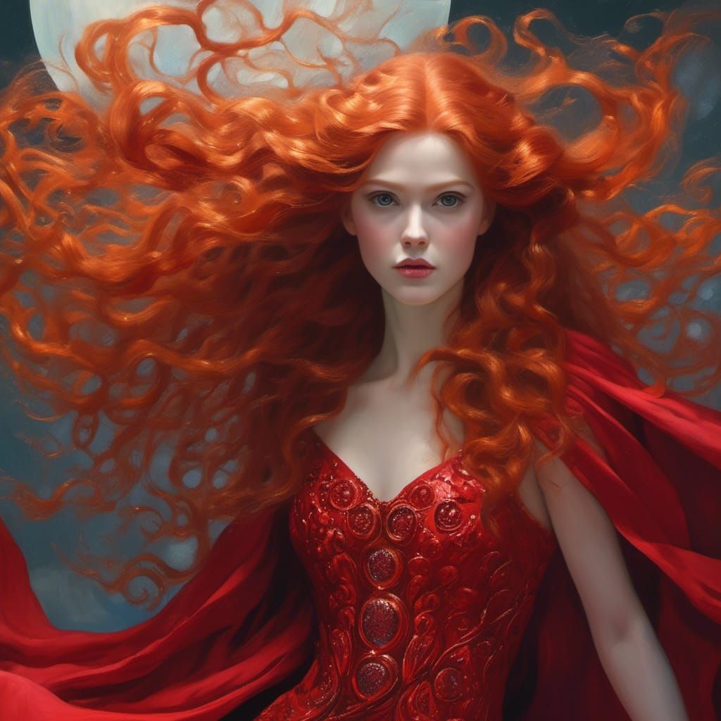 Icy Redhead in Klimt-Inspired Watercolor Painting