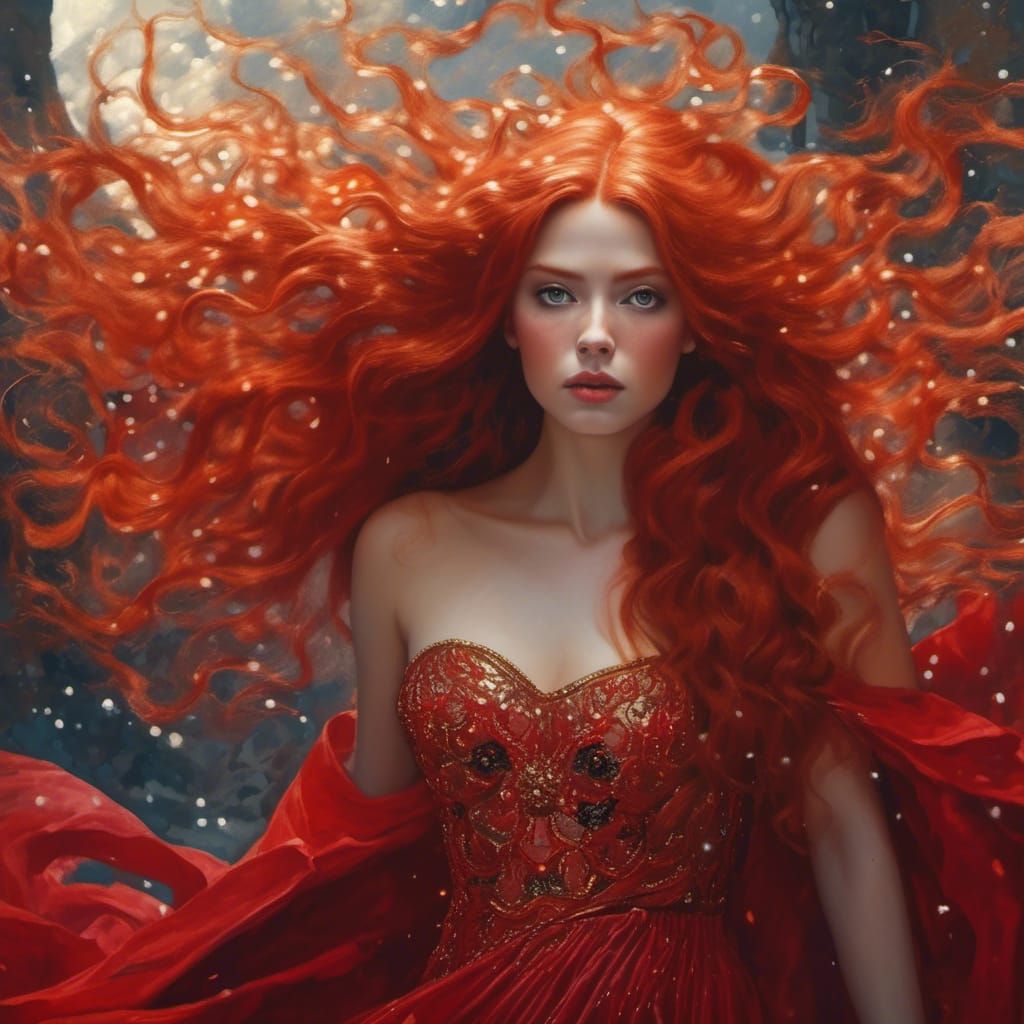 Icy Redhead in Klimt-Inspired Watercolor