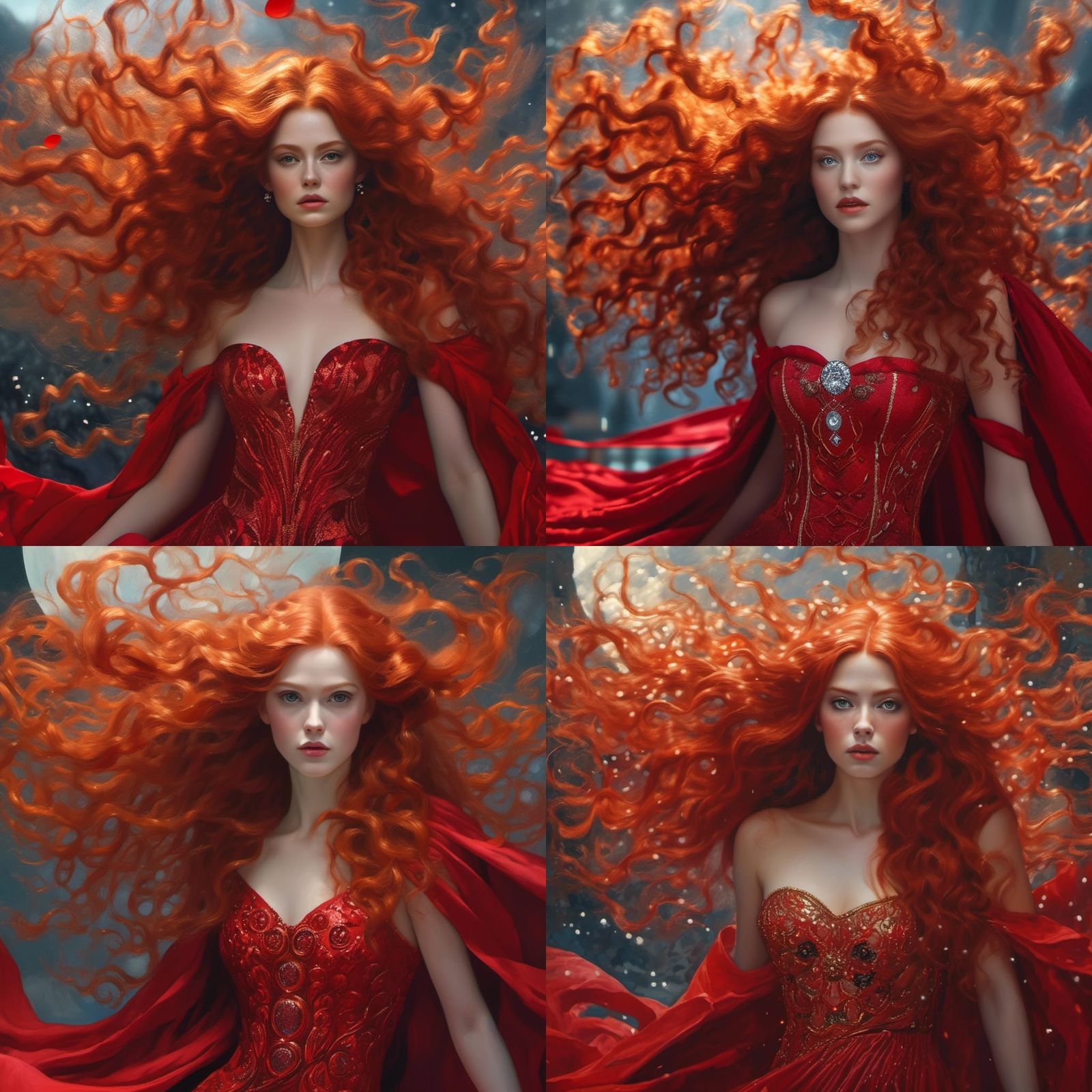 Icy Redhead with Freeze Powers, Klimt-Inspired Watercolor