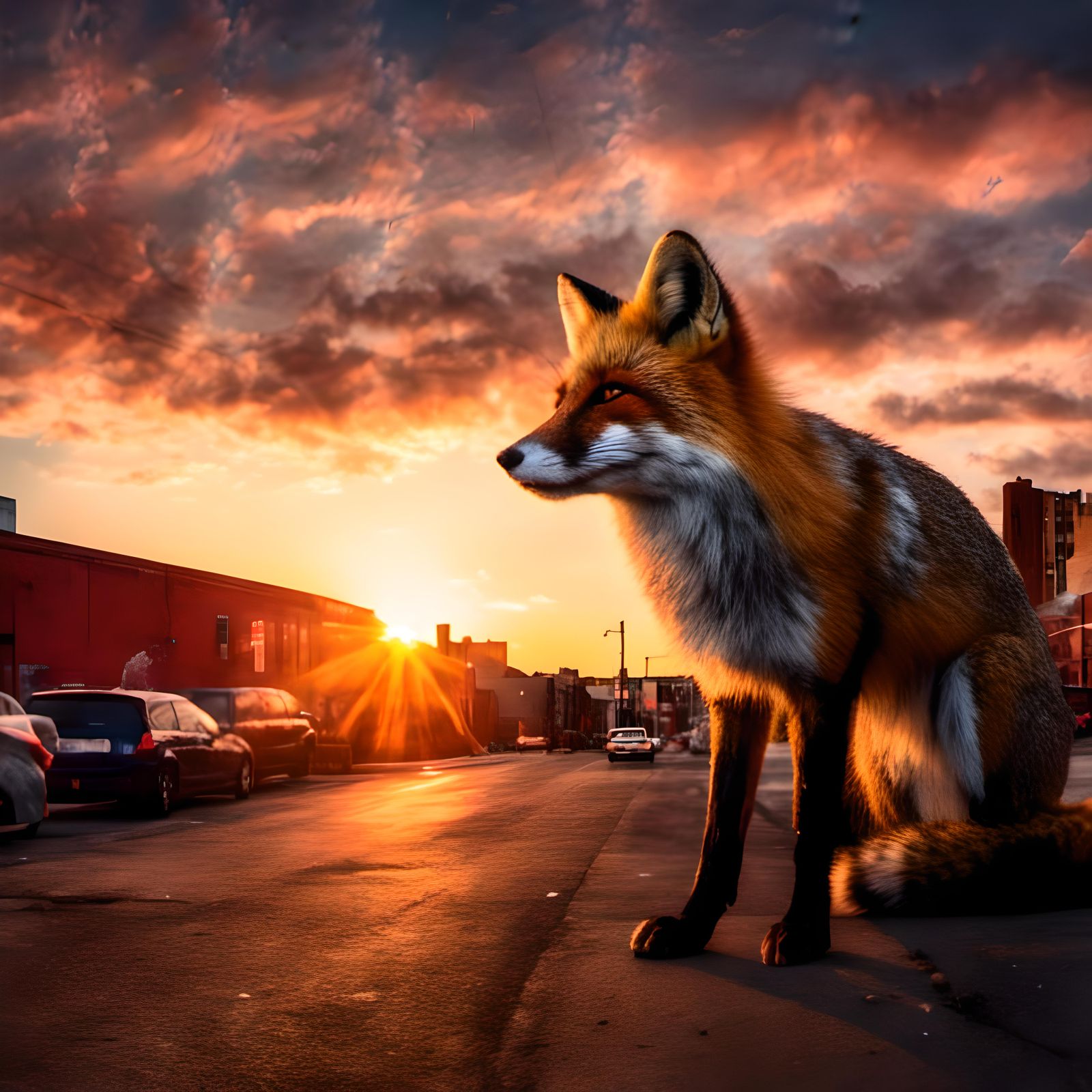 Hyperrealistic Sunrise with Cute Fox