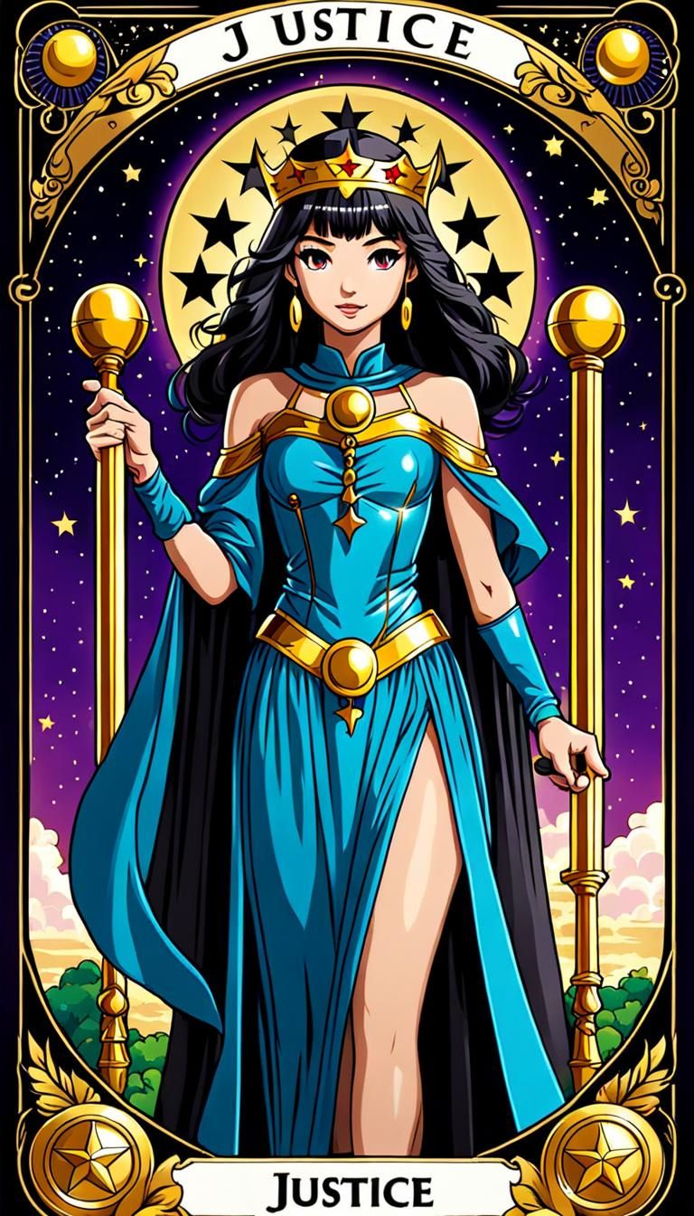 Kawaii Cartoon Justice Tarot Card