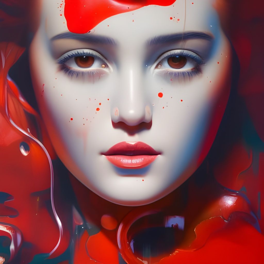 Girl in Red Oil Portrait, Detailed Matte Painting