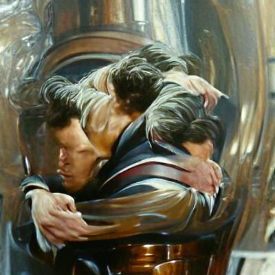 Husbands Embracing: An Oil Painting