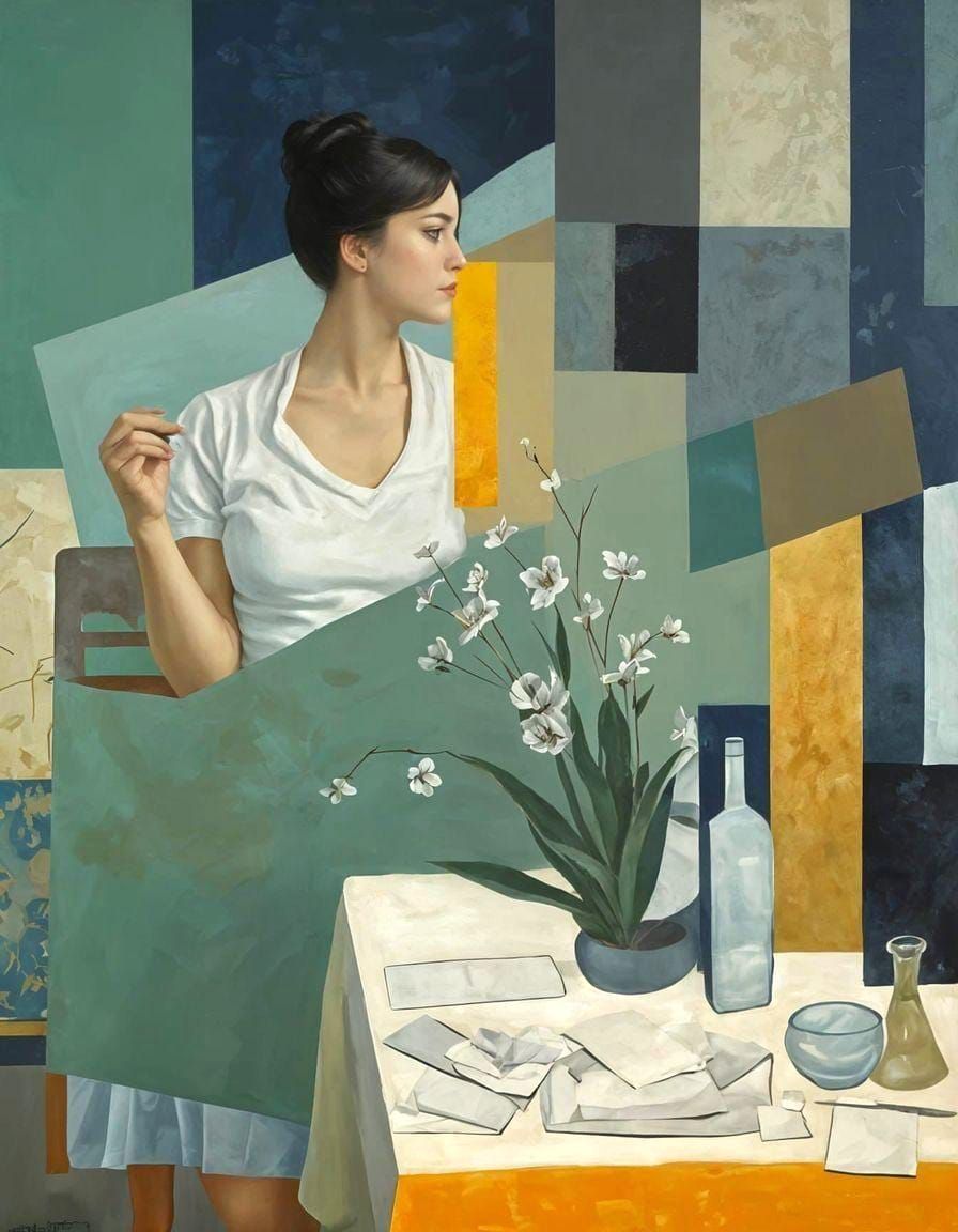 Interior Scene in Picasso's Blue Period Style