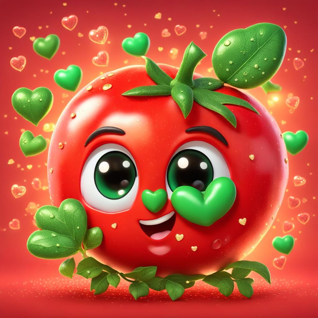 Cute Tomato with Smiling Face in Kawaii Style