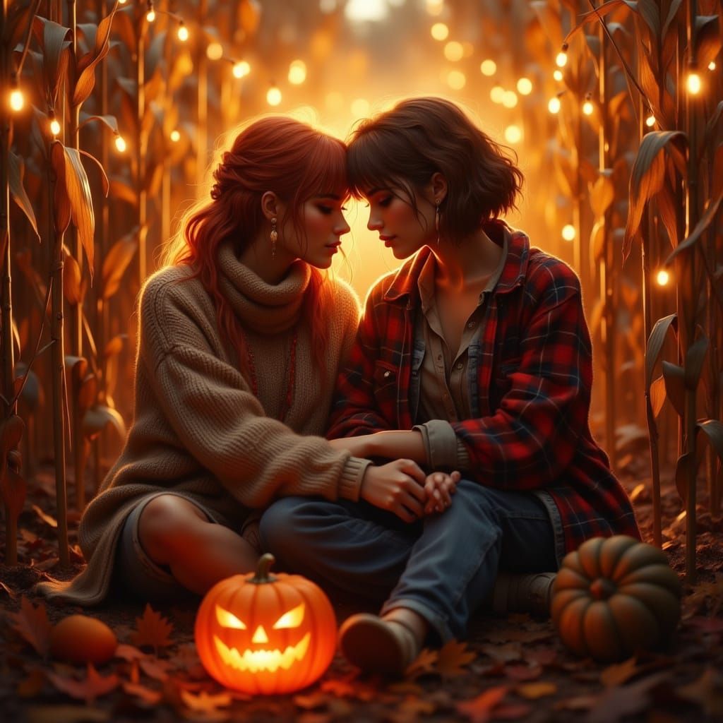 Romantic Autumn Evening in Corn Maze