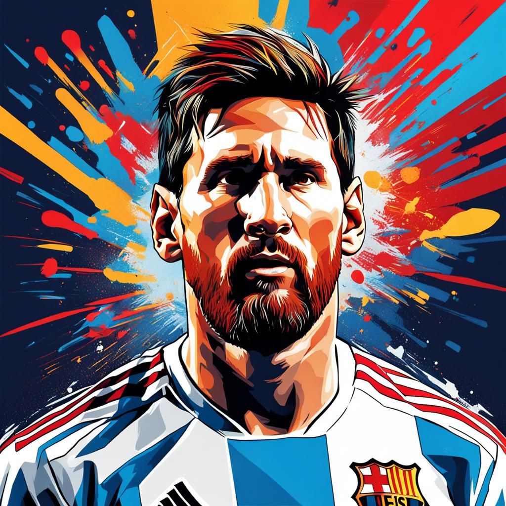 Hyperrealistic Messi Portrait in Splash Art Style