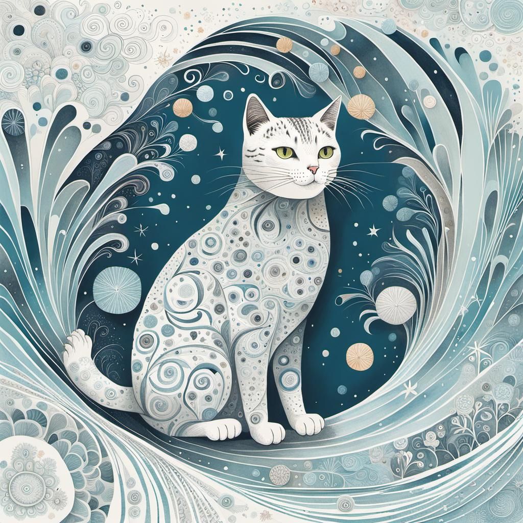 Cute Cat with Abstract Vector Fractal Design