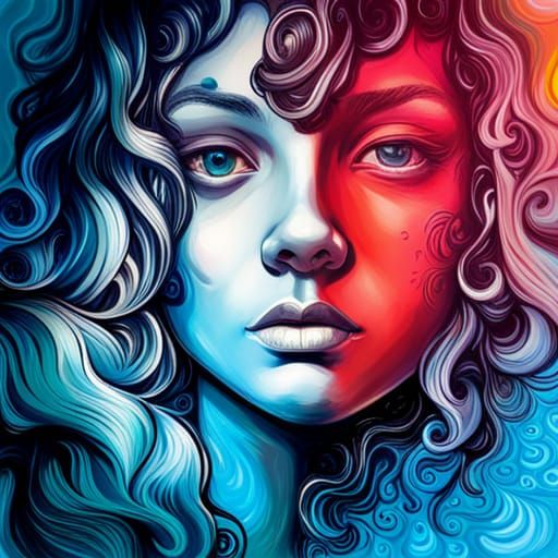 Girl with Blue Aura in Graffiti Style