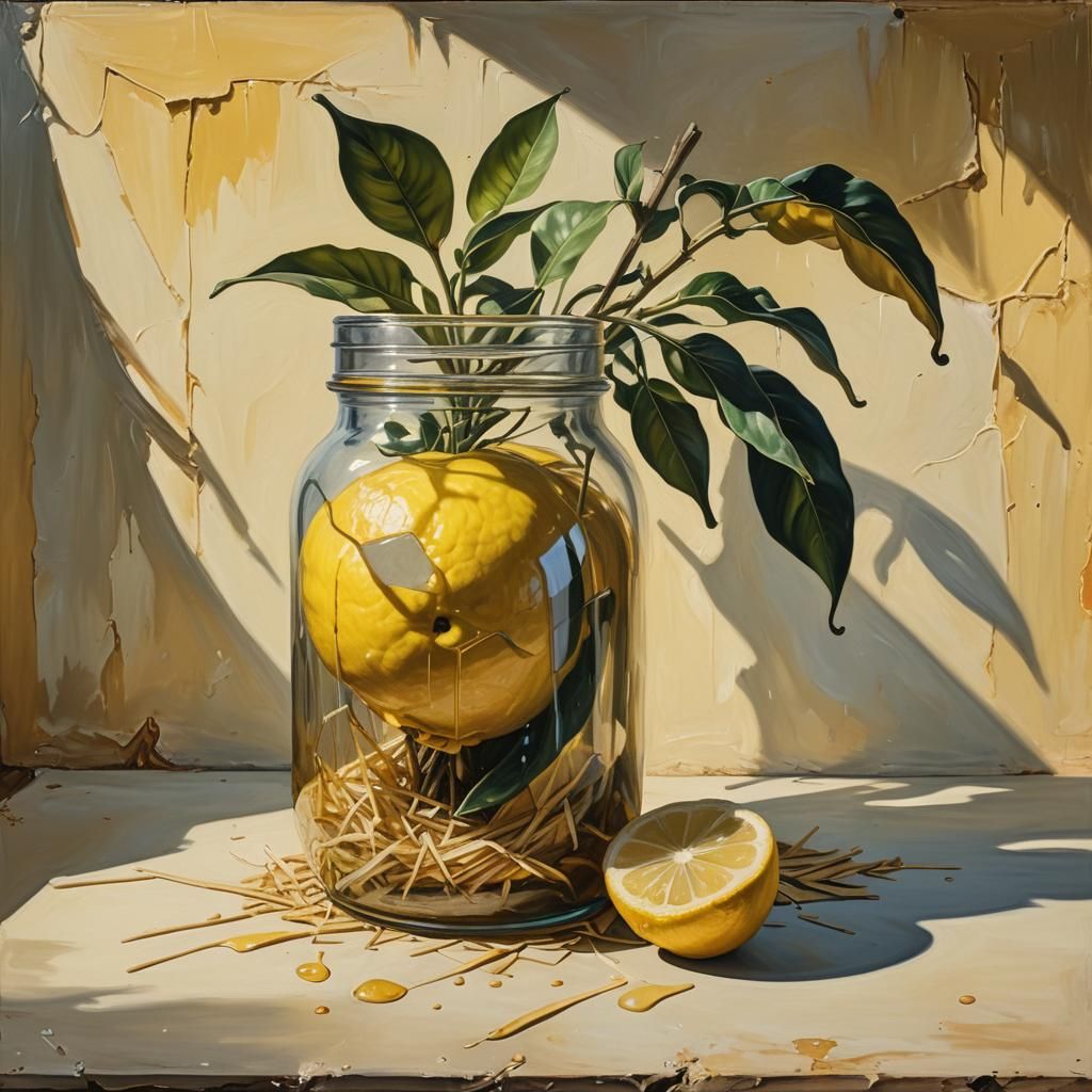 Surreal Lemon Hut in Dreamlike Oil Painting Style