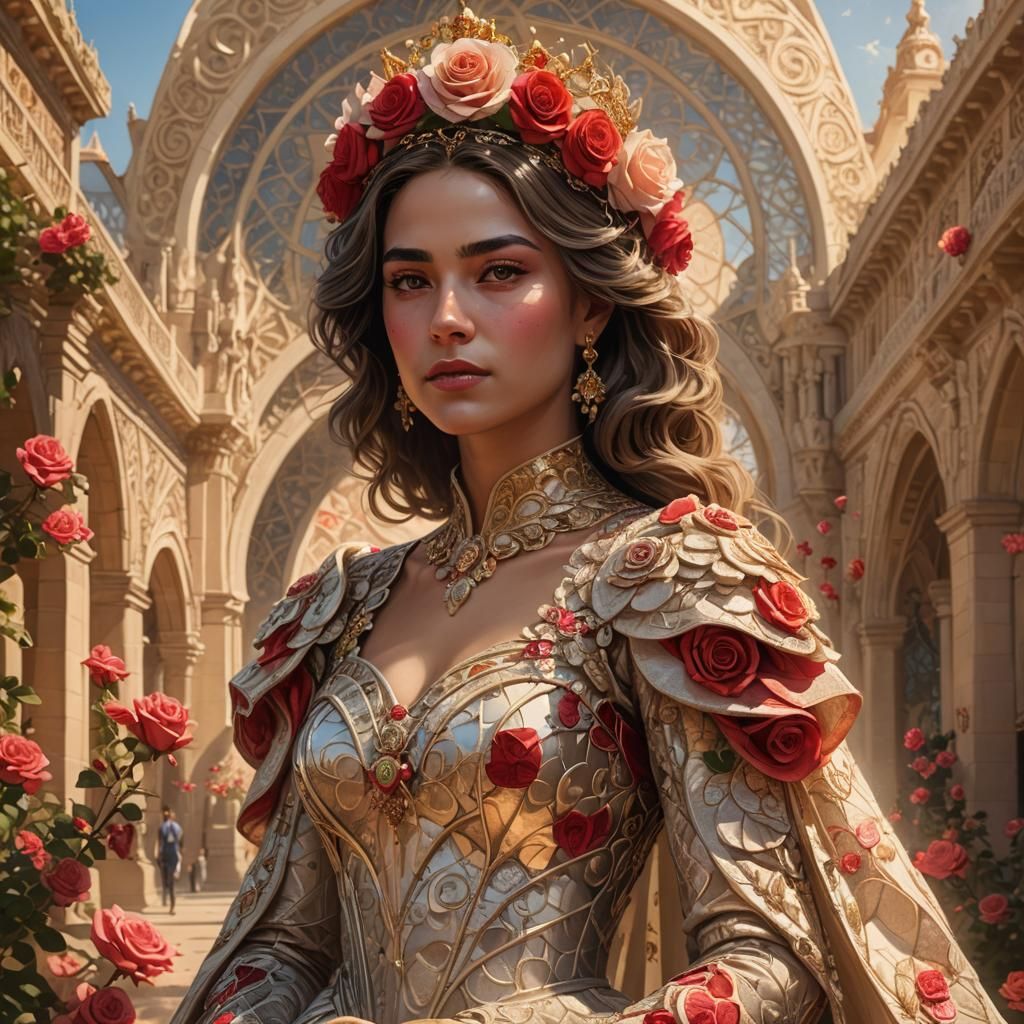 Rose Queen of Valencia: Majestic Royal Portrait in Dreamy Li...