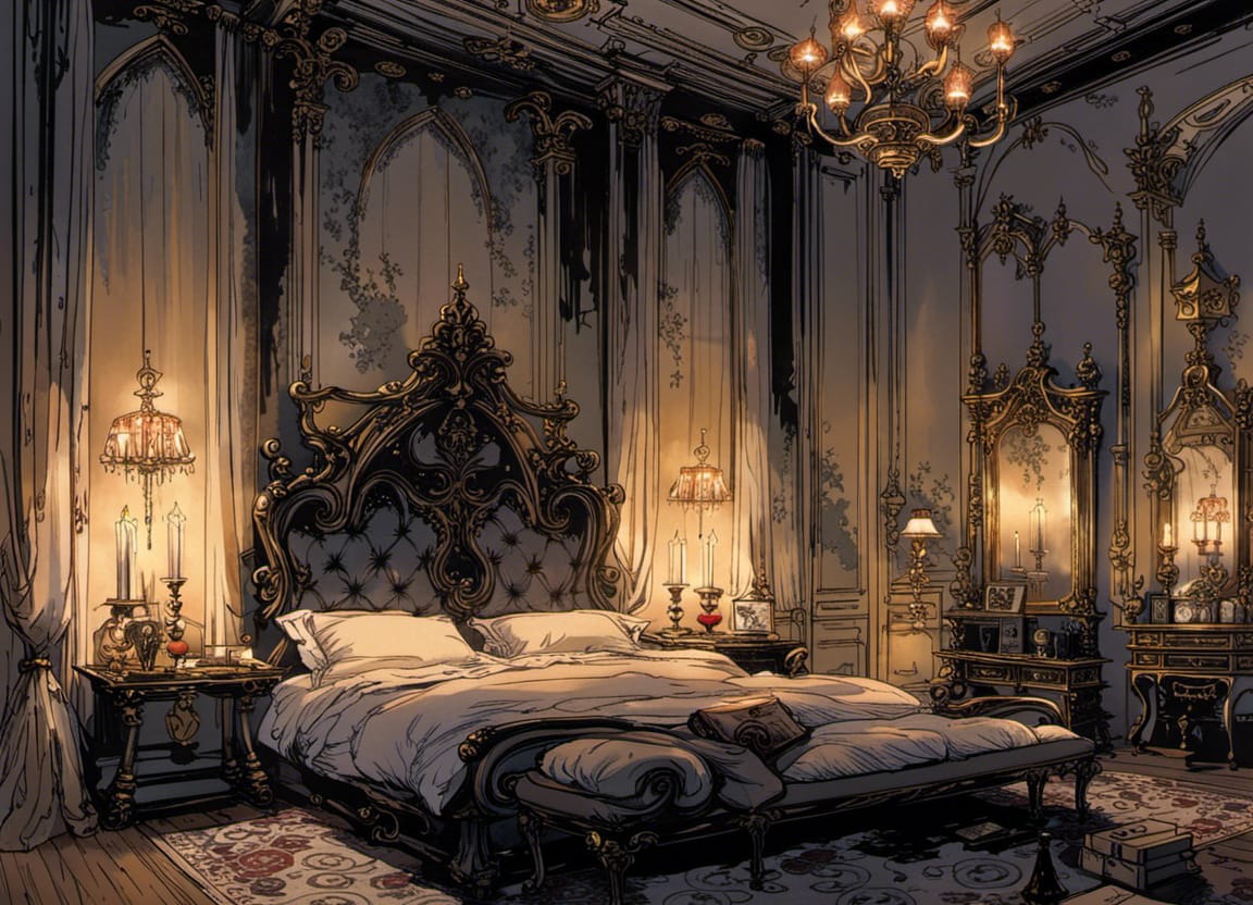 Luxurious Gothic Victorian Bedroom by Candlelight