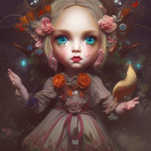 Creepy Detailed Doll with Big Eyes