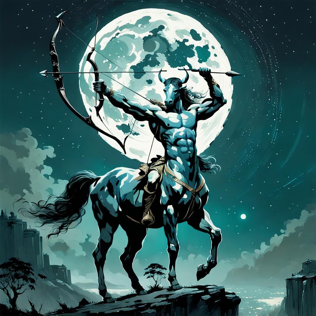 Magnificent Centaur Under Full Moon, Fantasy Art