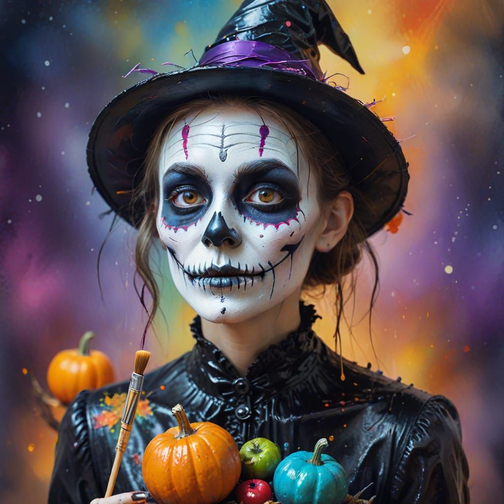 Whimsical Character Prepares for Halloween Party