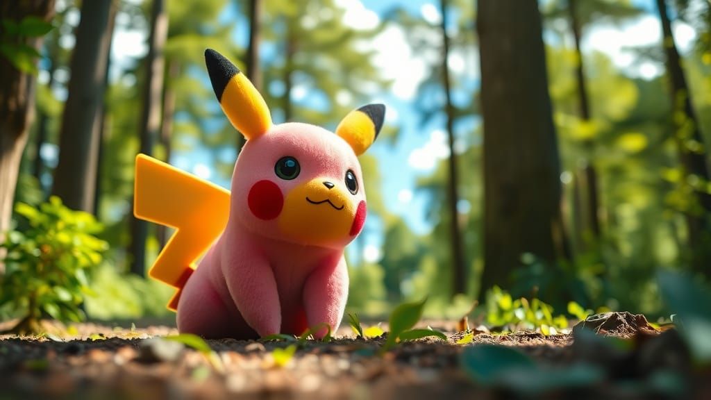 Pink Pikachu in Lush Forest: High-Resolution Wildlife Photog...