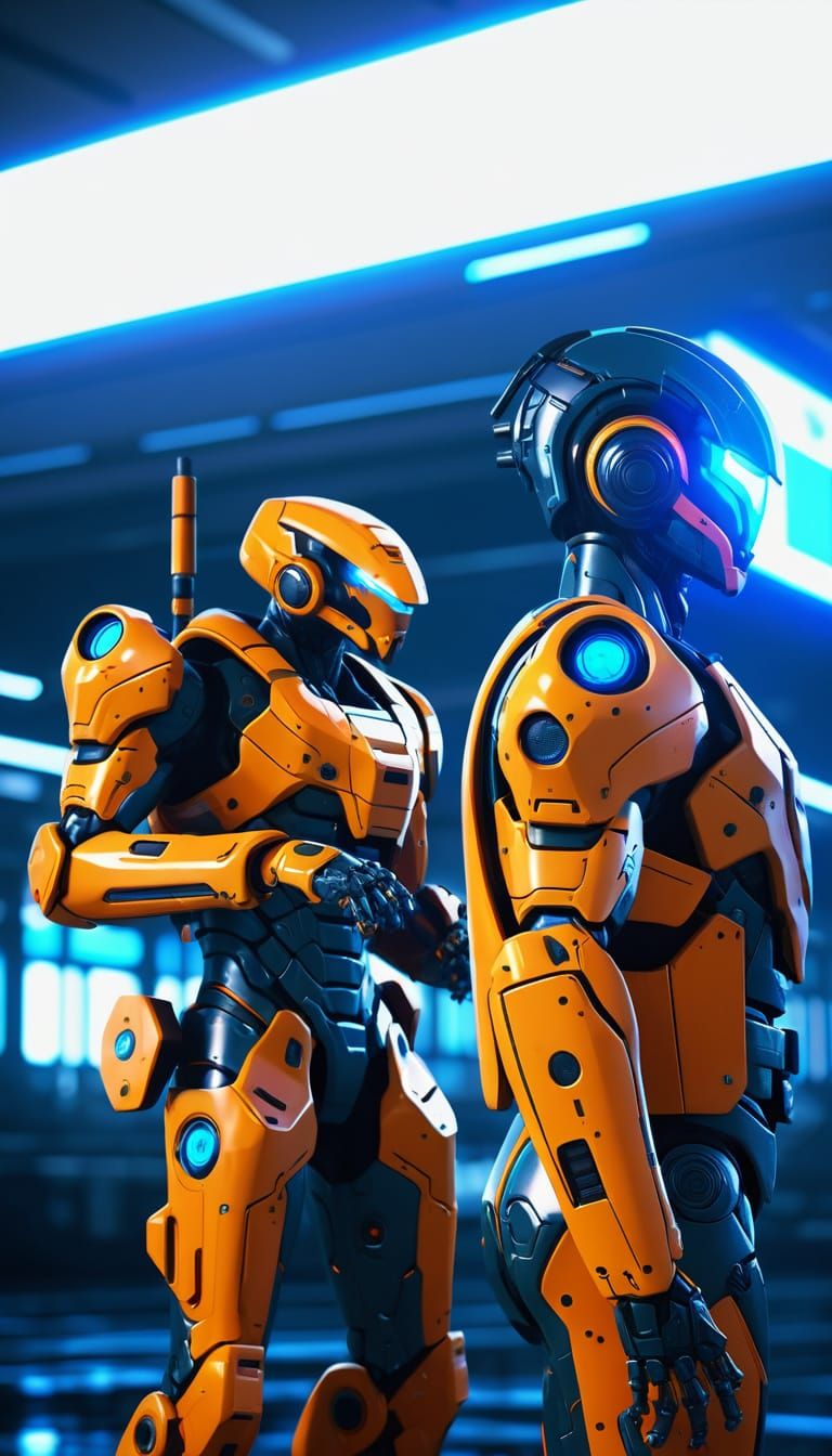 Futuristic Anime Warrior in Neon Desert Landscape