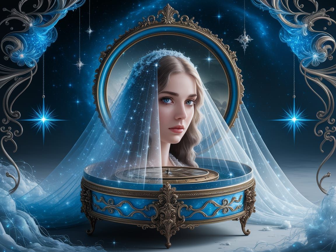 Ethereal Victorian Music Box with Starry Night Sky and Cosmi...