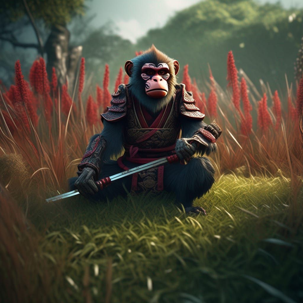 Badass Samurai Monkey in Detailed Matte Painting