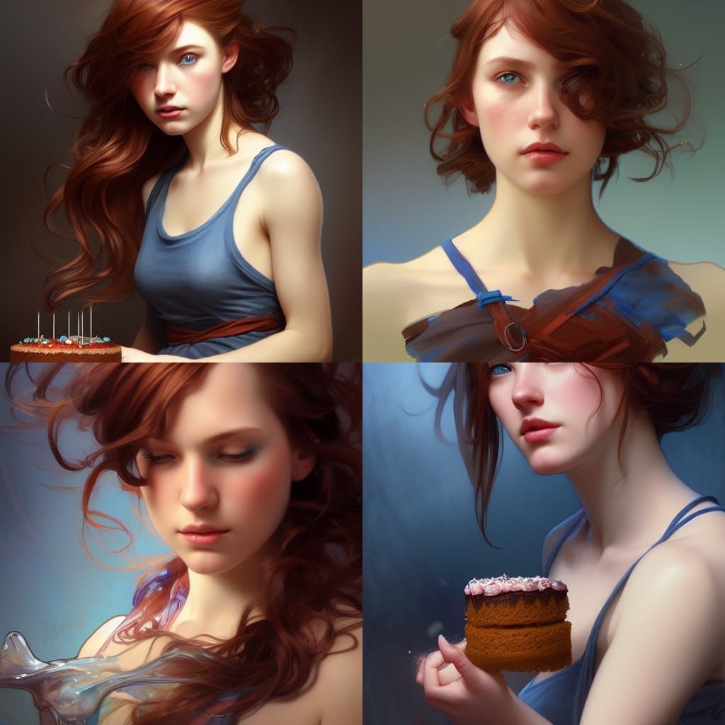 Girl Baker Decorating Cake as Detailed Concept Art