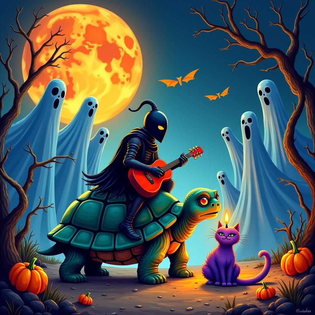 Halloween Ghosts Serenade Knight and Cat
