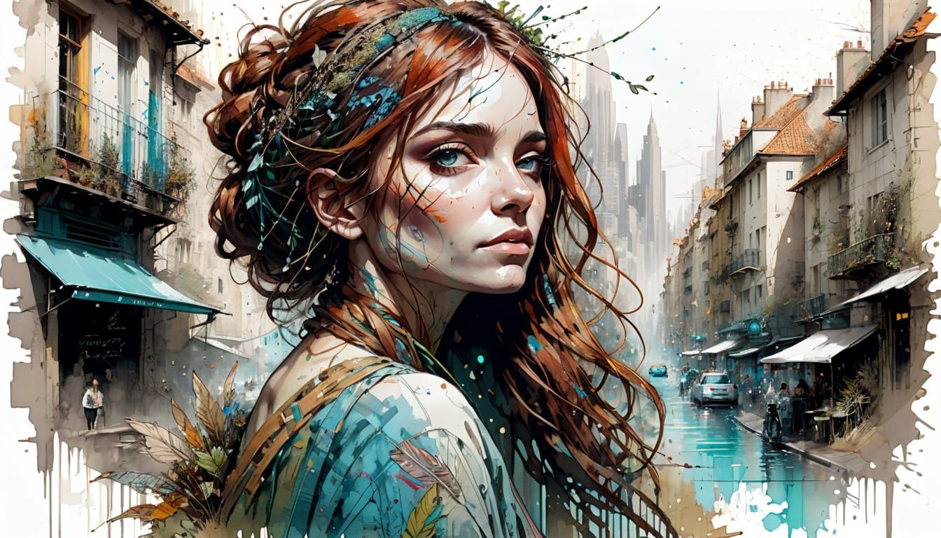 Character in Cityscape: Carne Griffiths Style Portrait