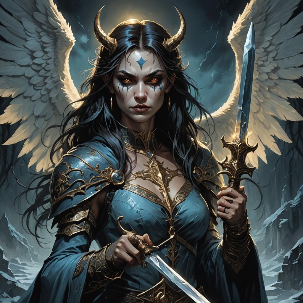 Half-Angel, Half-Demon Hybrid in Gothic Dark Fantasy