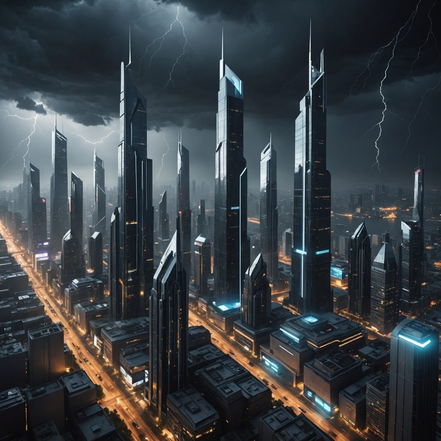 Futuristic Galactic Capital City in Thunderstorm