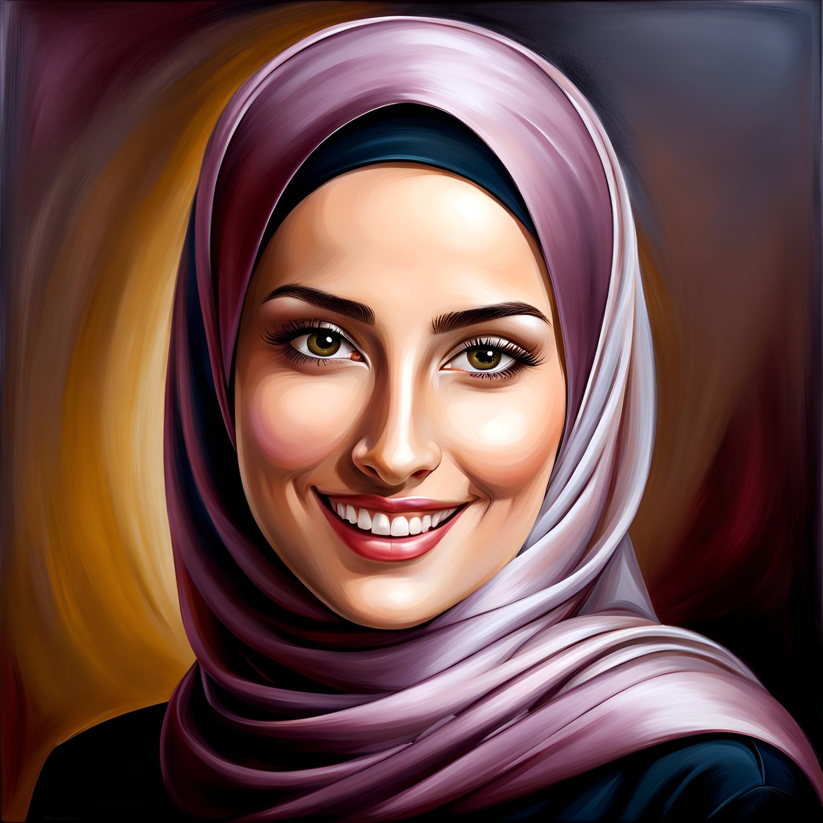Elegant Young Woman in Hijab: Realistic Oil Painting