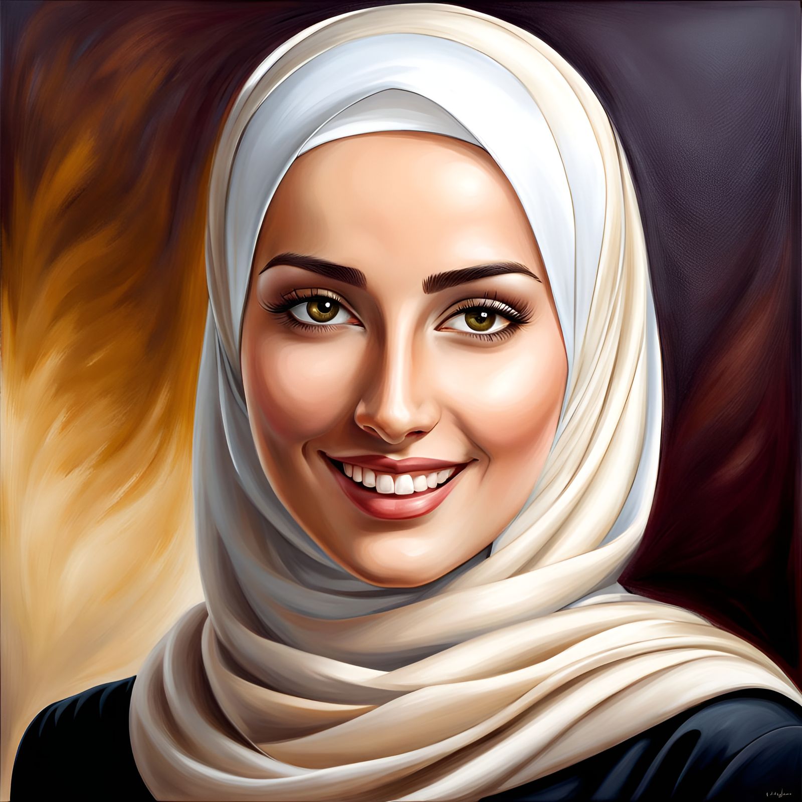 Elegant Young Woman in Hijab: A Realistic Oil Painting