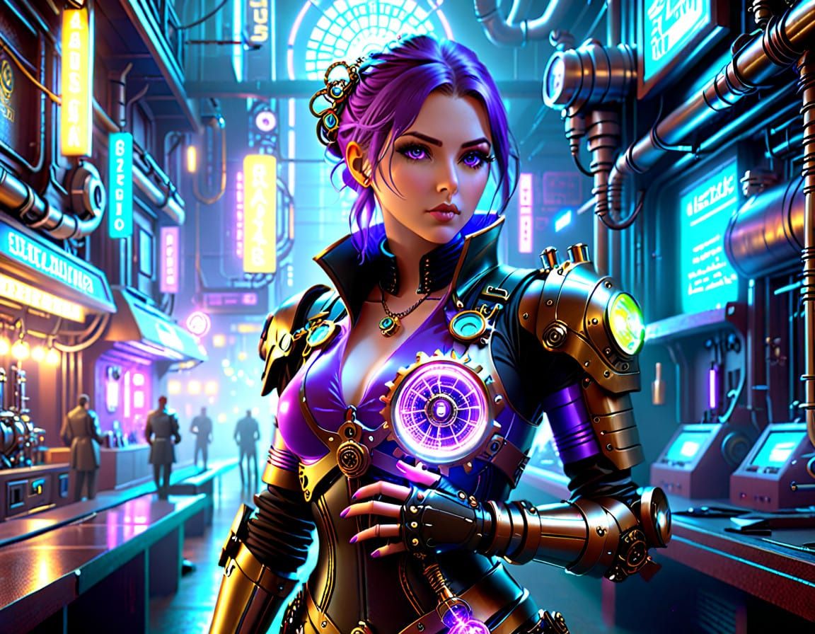 Steampunk Scientist with Cybernetic Arm