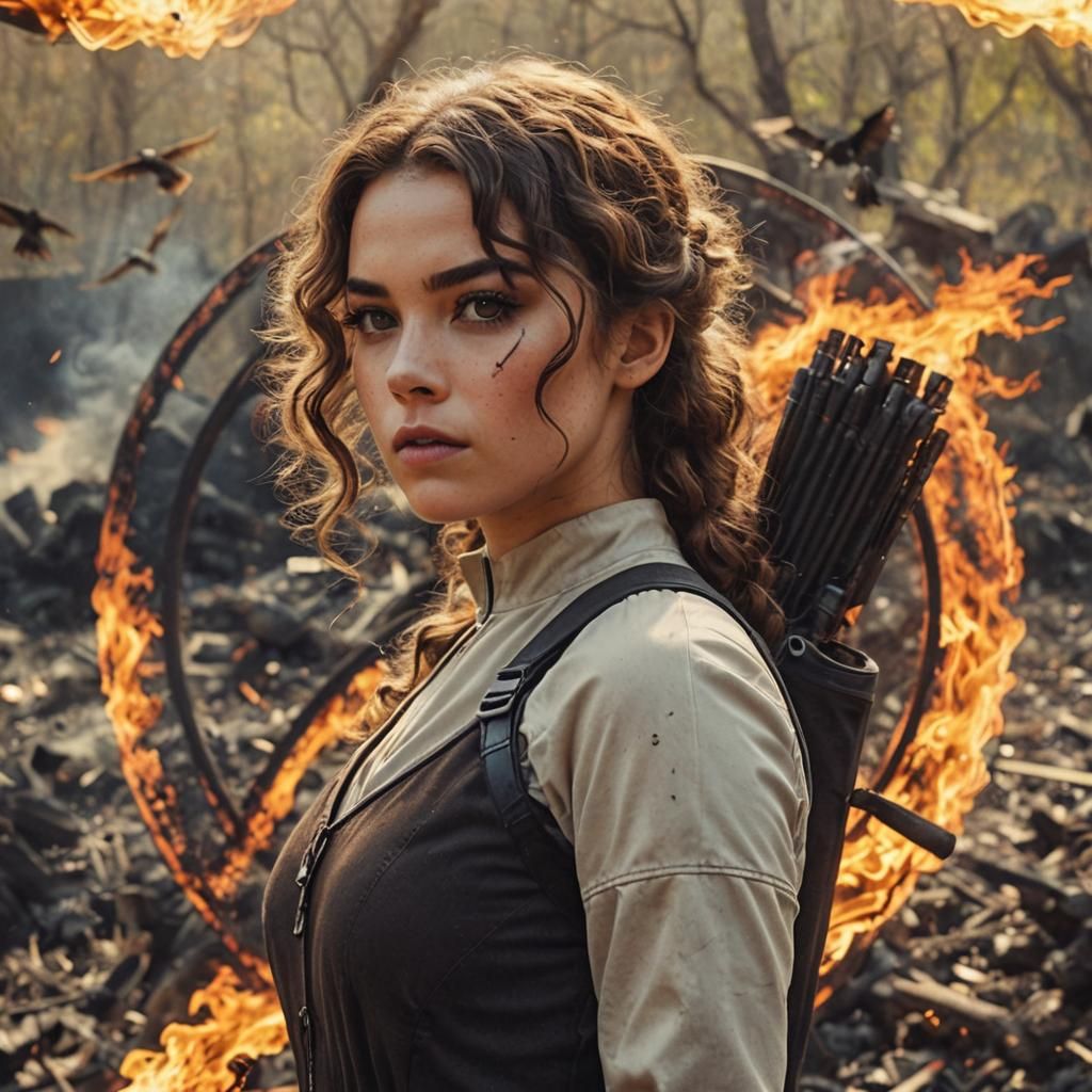 Beautiful Woman with Fire Background in Cinematic Style