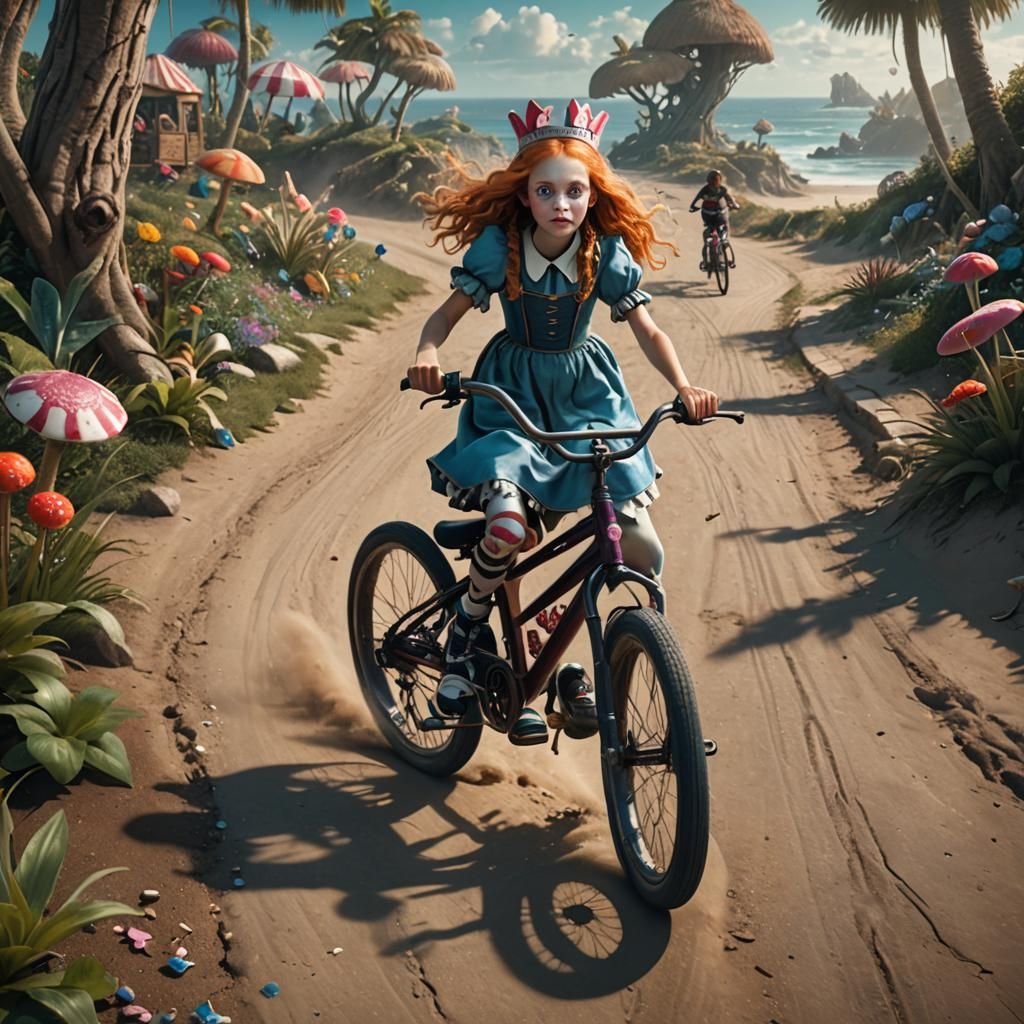 Alice Rides BMX in Wonderland, Digital Painting