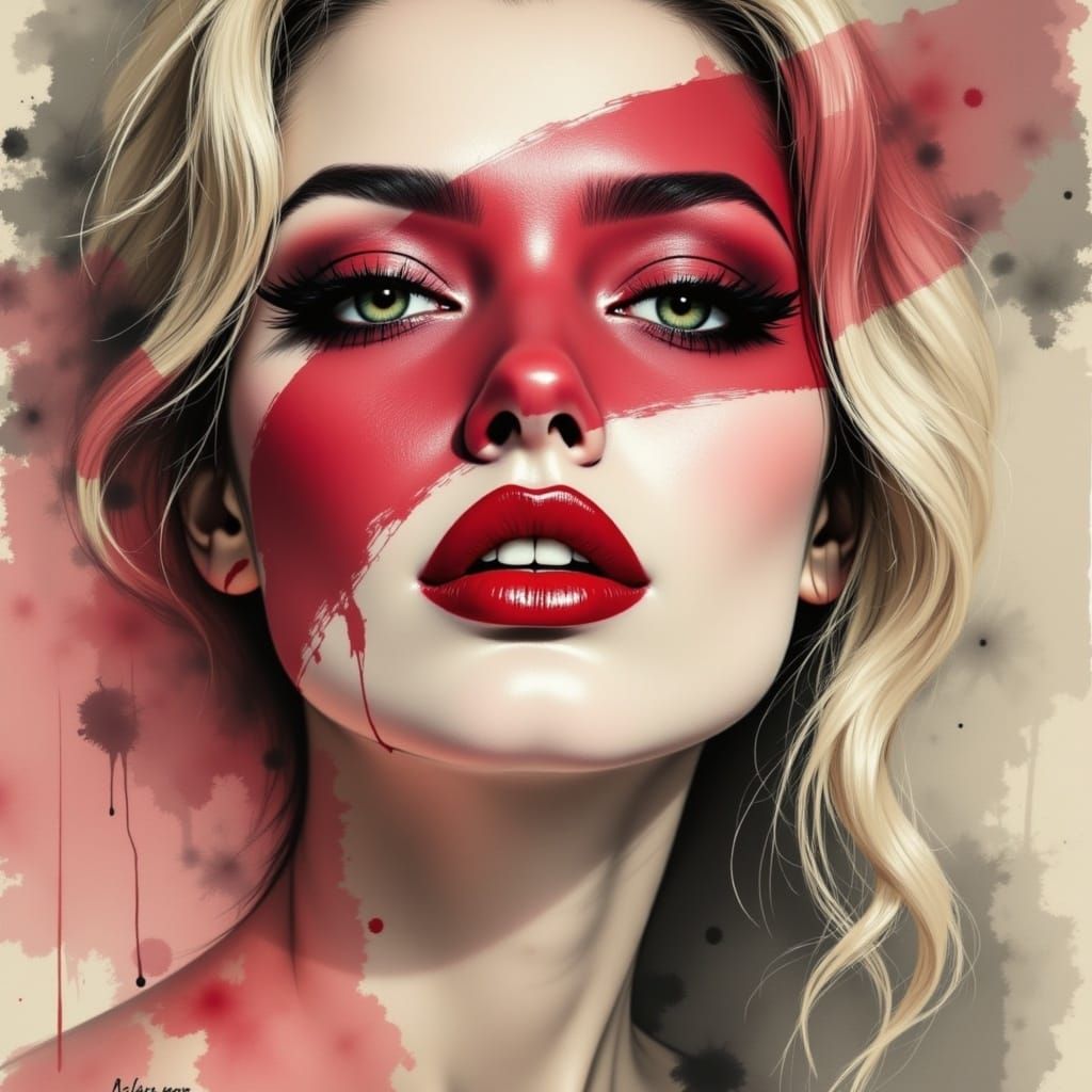 Woman with Vibrant Maroon Stripe Across Her Eyes