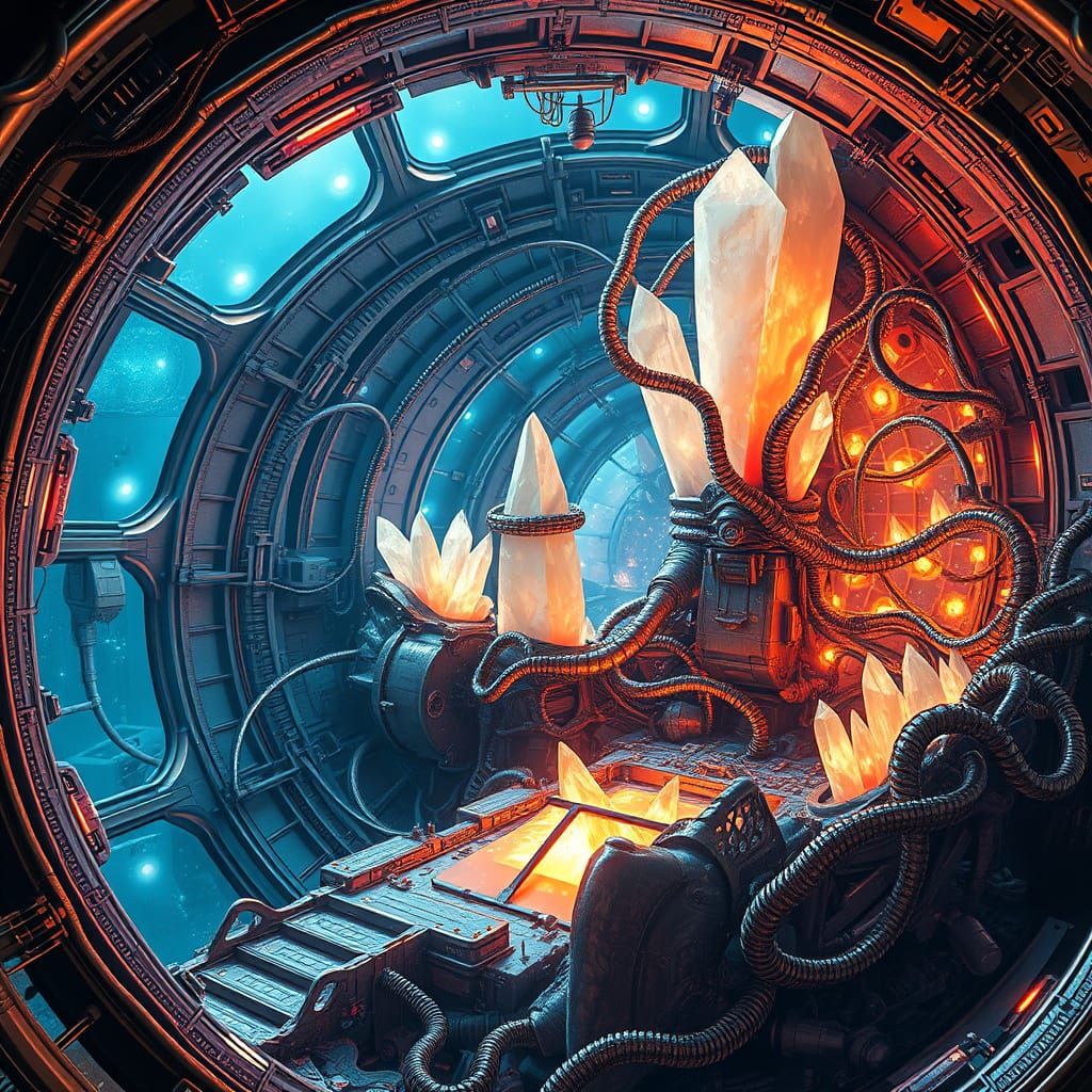 Time-Travel Spaceship in Biomechanical Digital Art Style