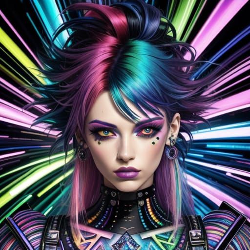 Punk Woman with Rainbow Crystal Hair