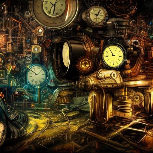 Detailed Clockpunk Time Machine: Digital Illustration