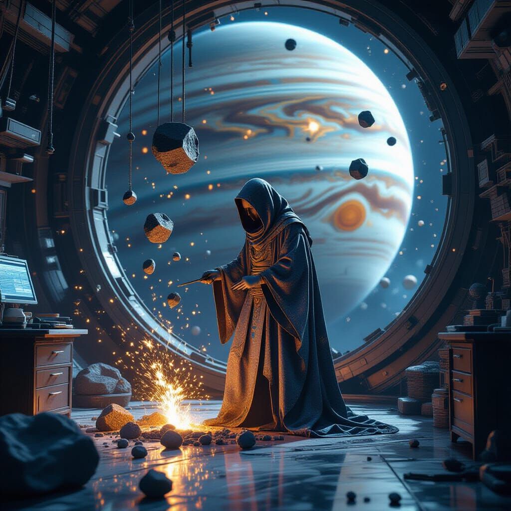 Celestial Sculptor in Jupiter Orbit: A Fantasy Scene