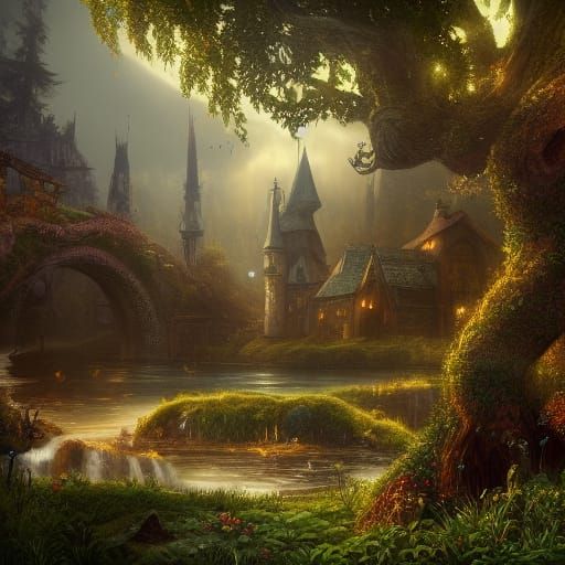Fantastical Fairytale Matte Painting in Deep Color