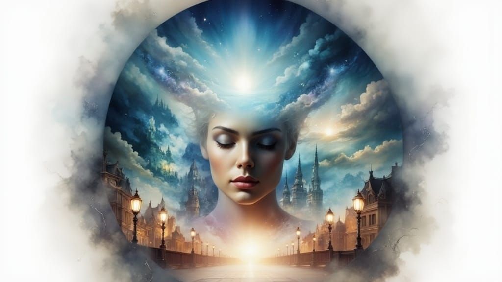 Dreamlike Surreal Landscape with Ethereal Woman