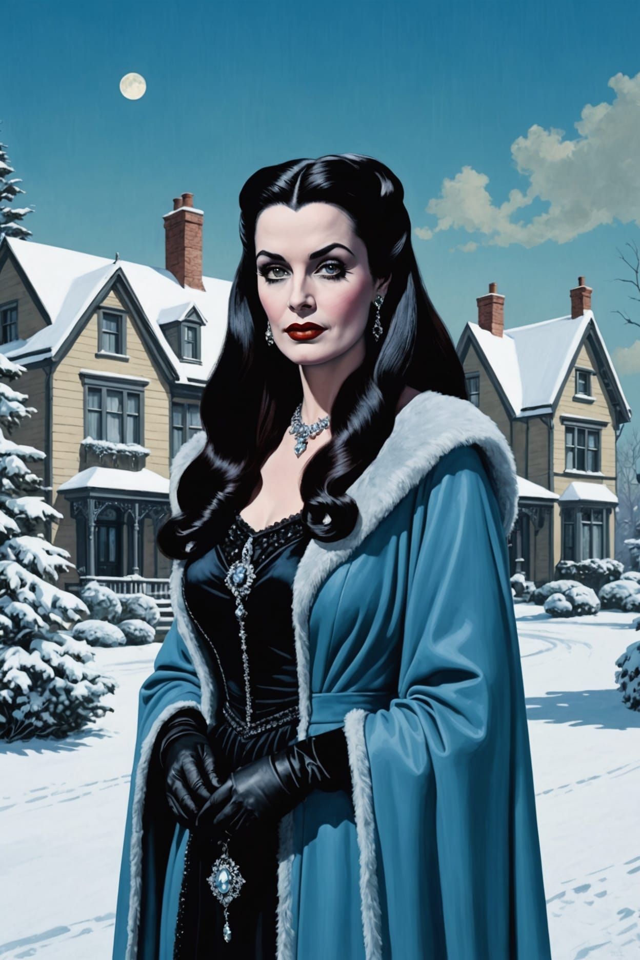 Lily Munster Portrait in Snow, Toulmouche and Burton Style