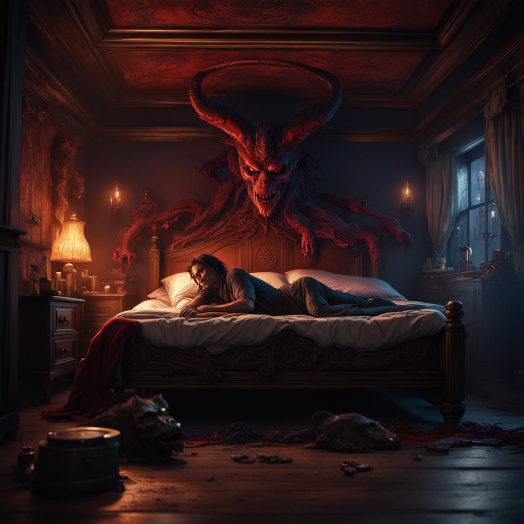 Detailed Matte Painting of Demon Under Bed