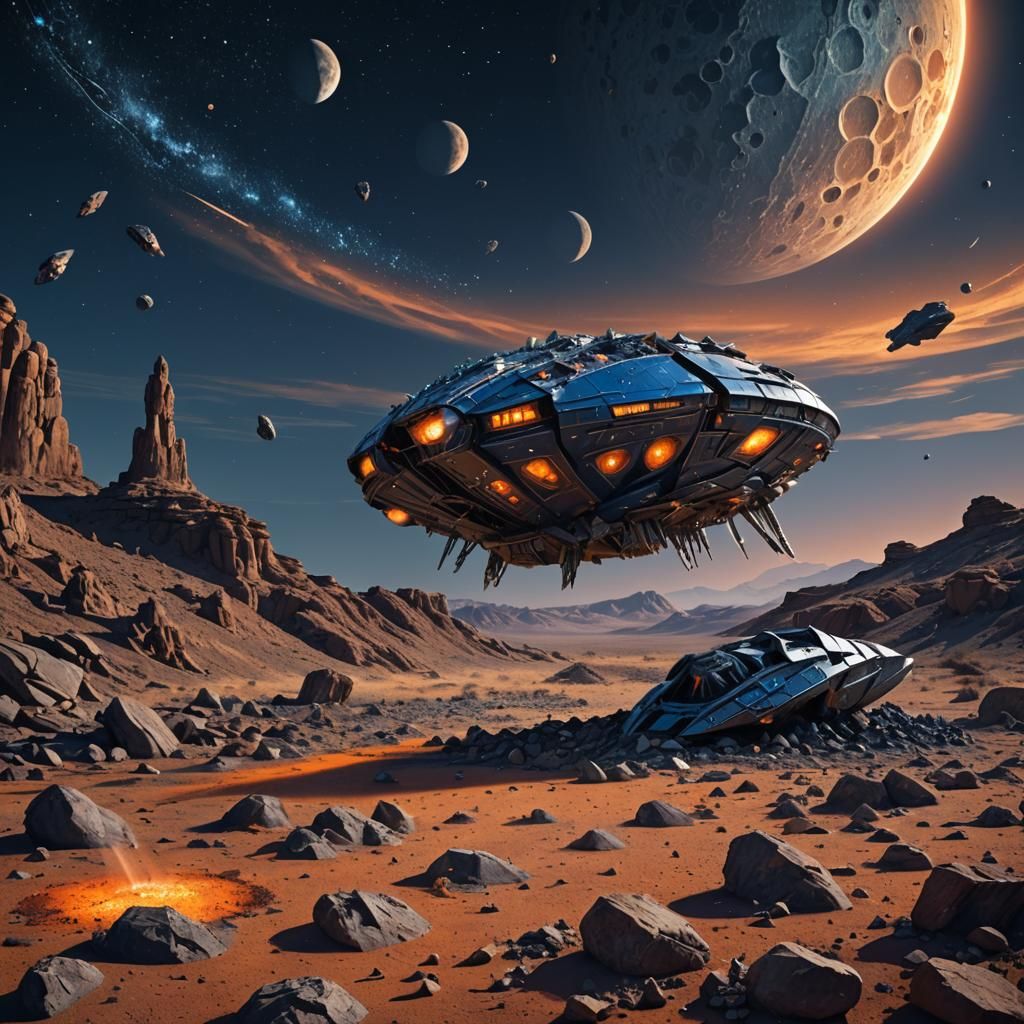 Crash-landed Spaceship in New Mexico Desert: Surreal Sci-Fi